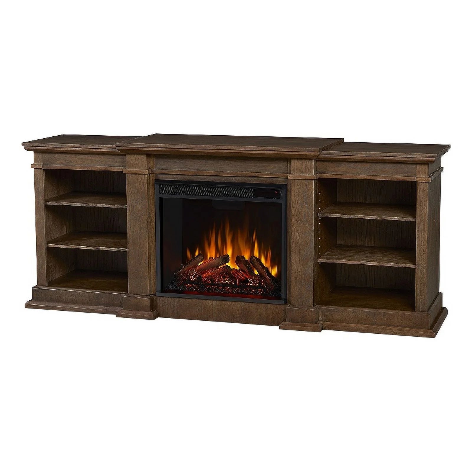 Traditional Wood & Steel Electric Fireplace TV Stand in Heritage Oak Y54664