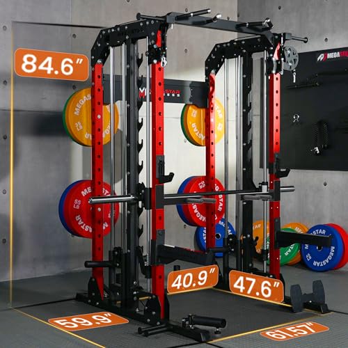 Smith Machine Home Gym with Aluminum Pulley Set - 2000lbs Capacity All-in-One Power Rack with Cable Crossover, Pull-Up Bar & Dip Station, Includes 18 Attachments X713371