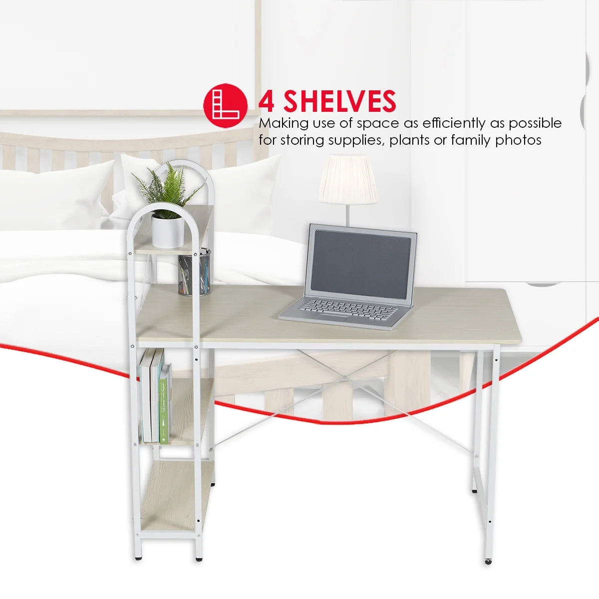 Oak/White Computer Desk With Shelves N53981