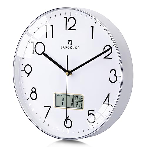 Black Wall Clock with Date Month Day of Week and Temperature Silent Non-Ticking Battery Operated Clock D5093