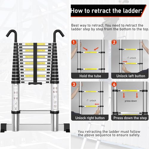 12.5 FT Aluminum Telescoping Ladder with Stabilizer W51808