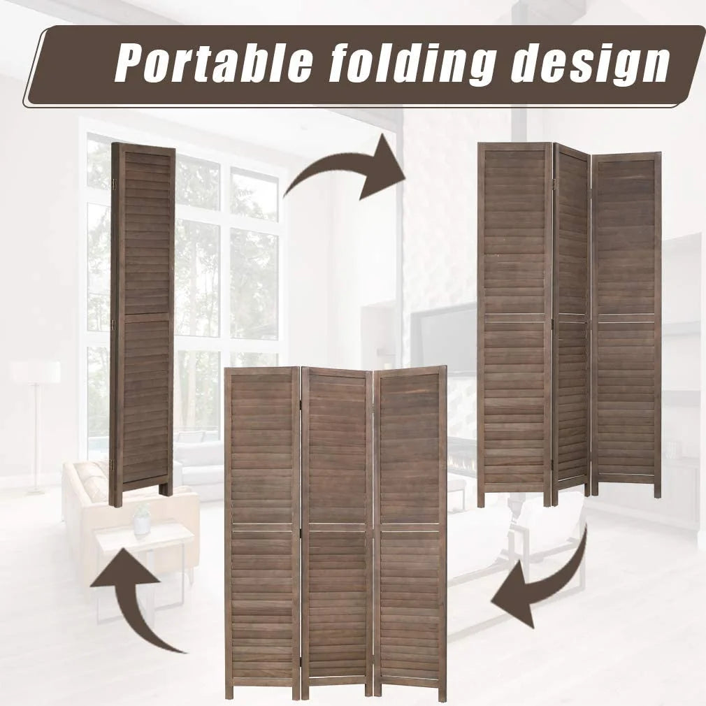 3 Panel Wood Room Divider 4.3 Ft Tall Folding Wood Screen (Brown) L55545
