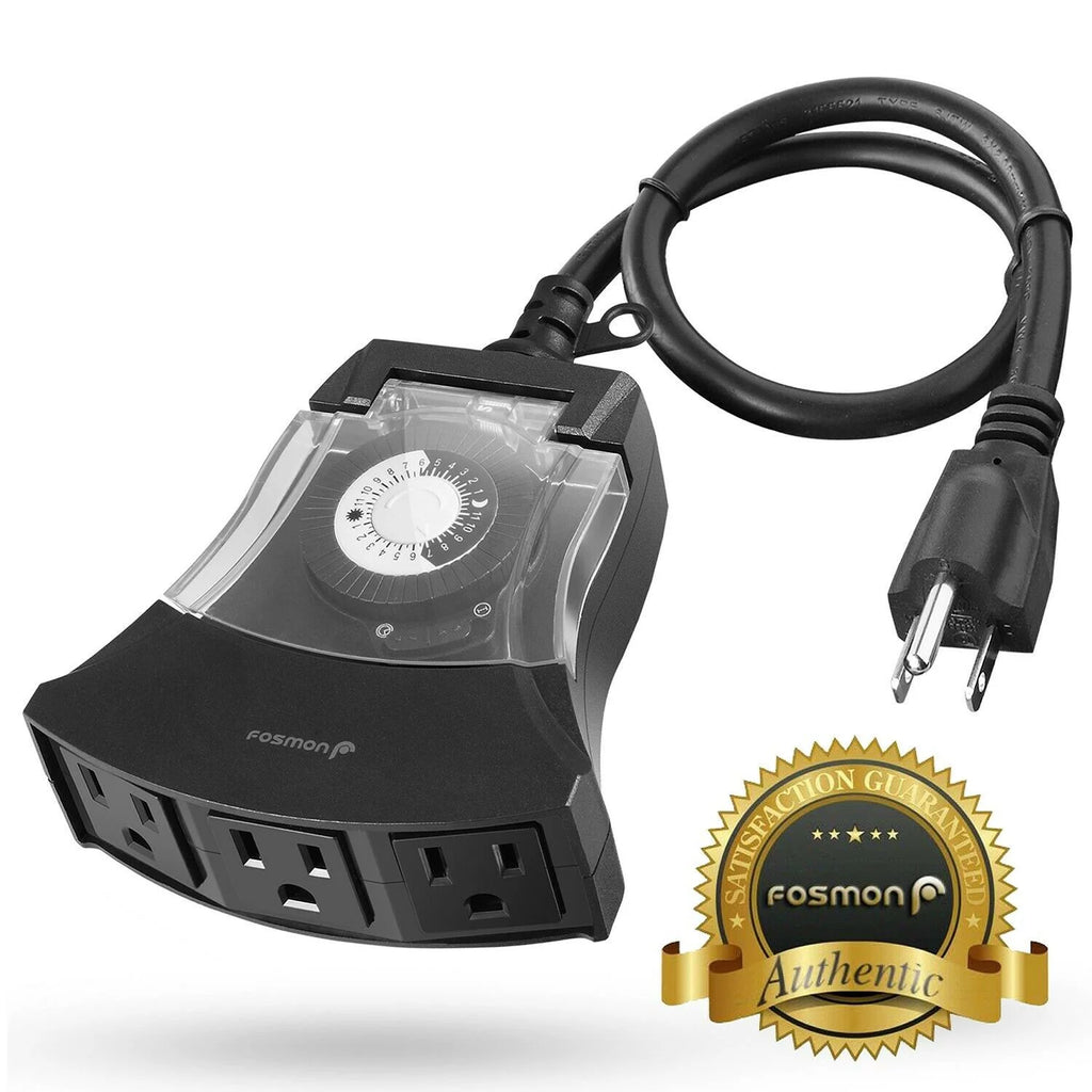 24 Hour Outdoor Mechanical 3 Outlet Timer Weatherproof Automatic Switch Light Y689196