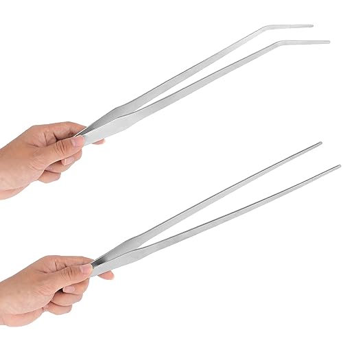 Extra Long 15 inches Stainless Steel Aquarium Tweezers Set Black 2Pcs W66578