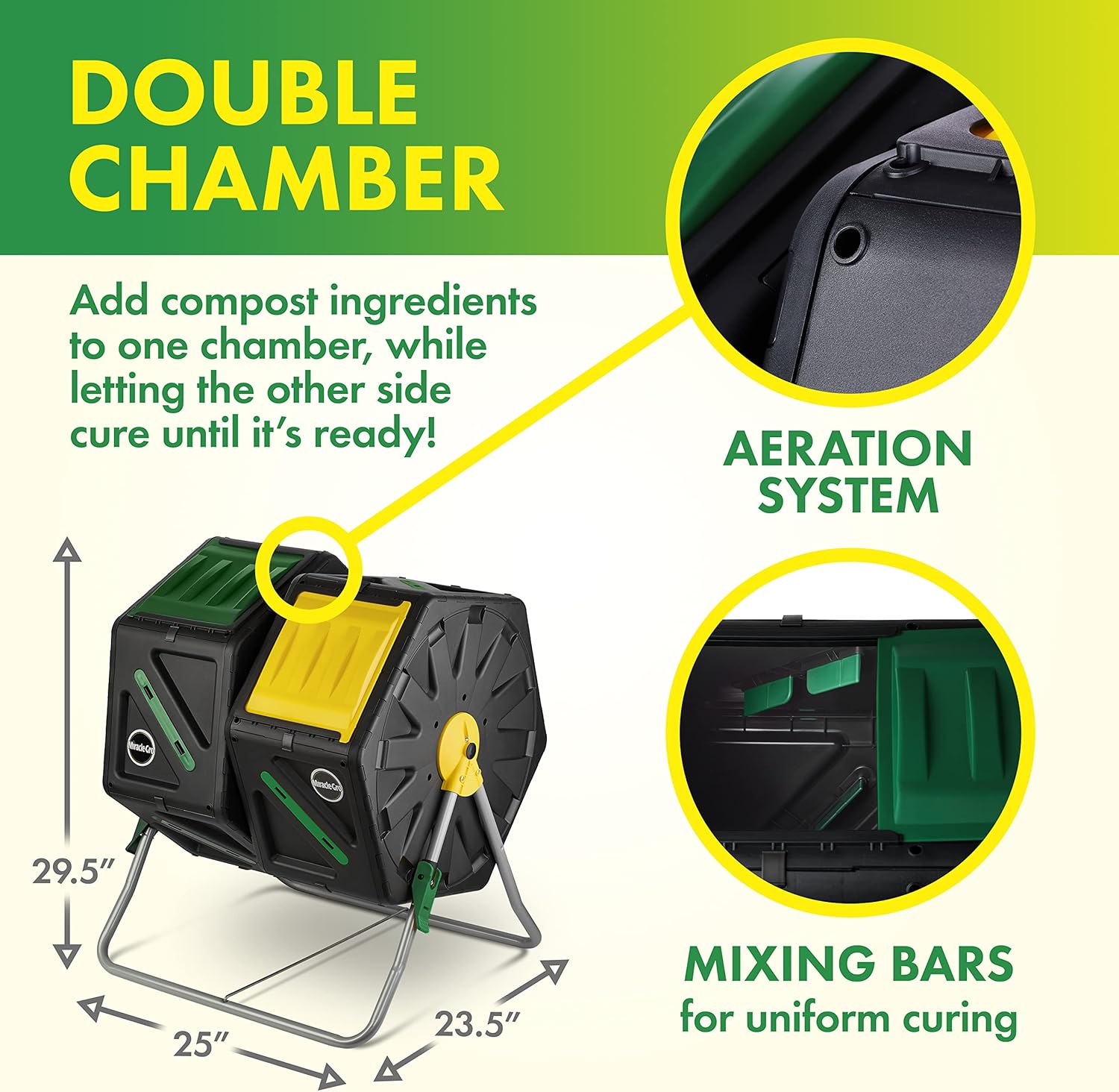 Dual Chamber Compost Tumbler Heavy-Duty High Volume Composter 2 Sliding Doors 18.5gallon 70 Liter E1239