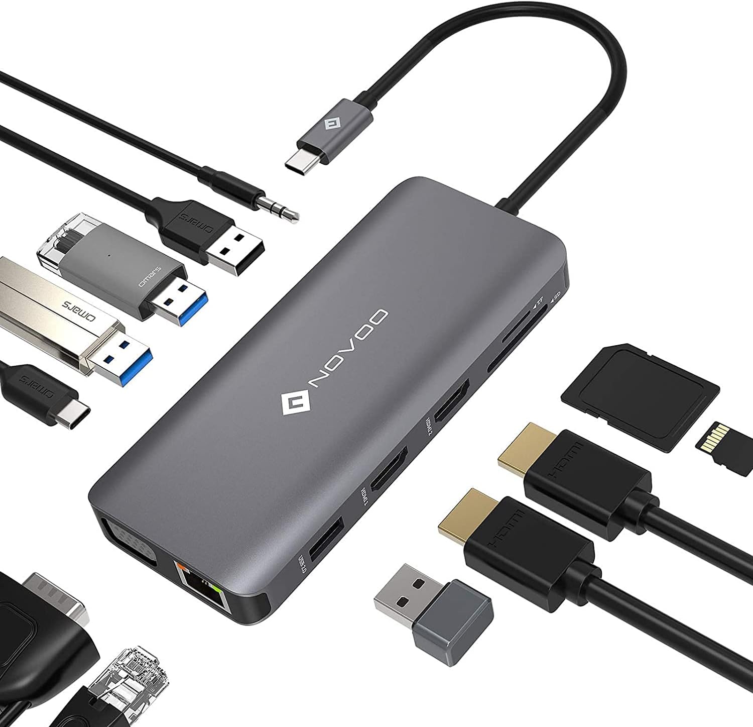 10 in 1 USB C Docking Station Dual Monitor Adapter Hub with Ethernet 4K HDMI VGA 4USB Micro SD/TF Card Reader Mic/Audio 100W PD W613