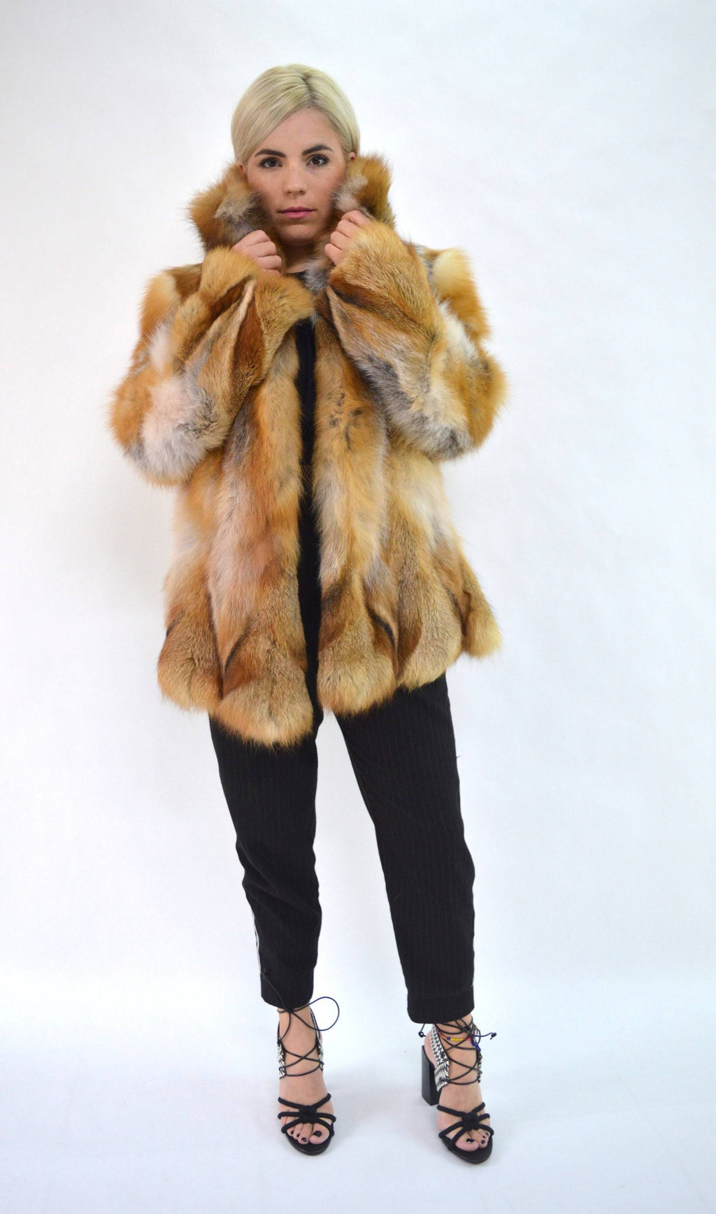 Red Fox Fur Hooded Coat W61614