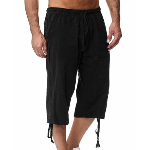 Men Cotton Linen Capri Pants D994273