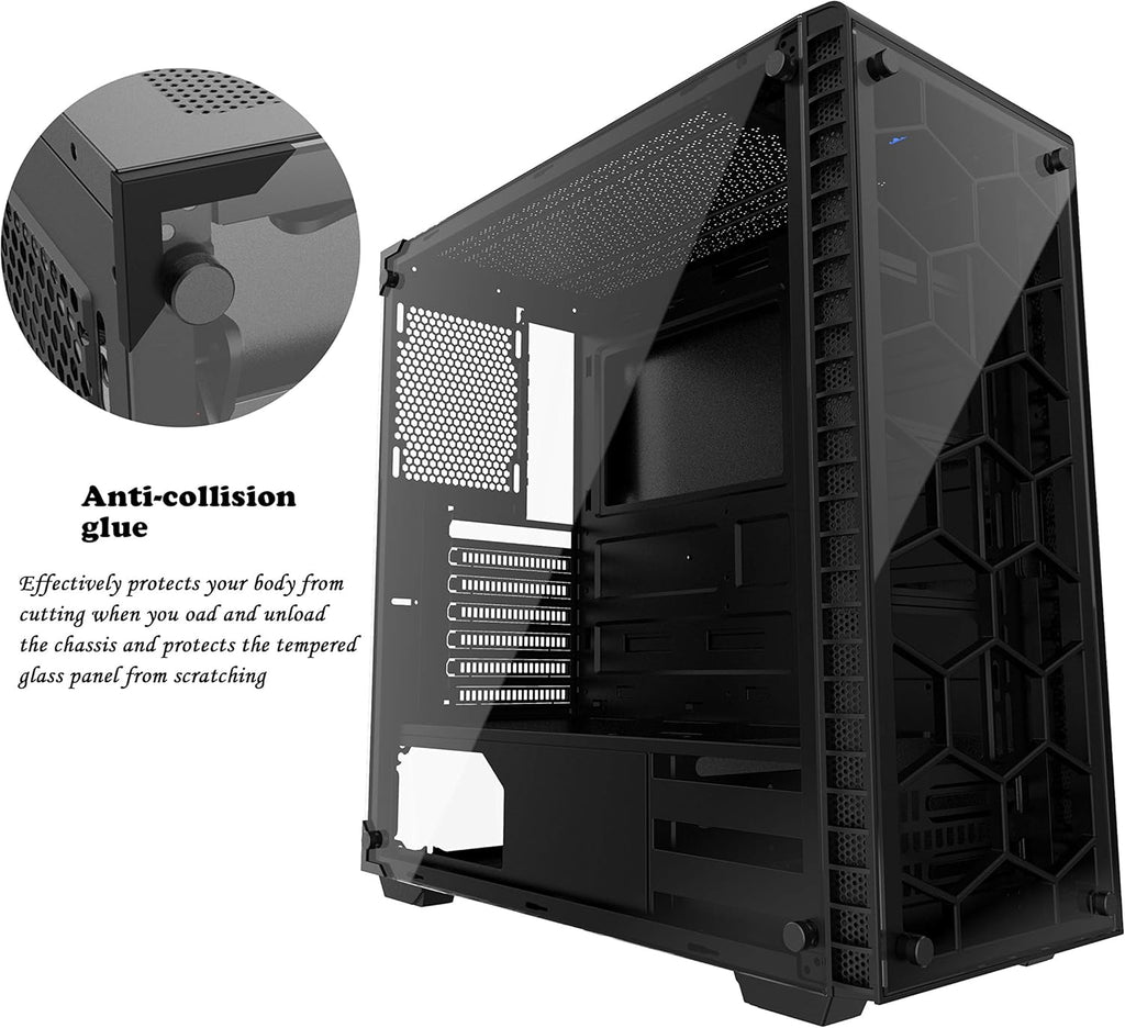 Black ATX Mid Tower Gaming Computer Case with Tempered Glass, 4X 120mm Fan, USB 3.0 H3821