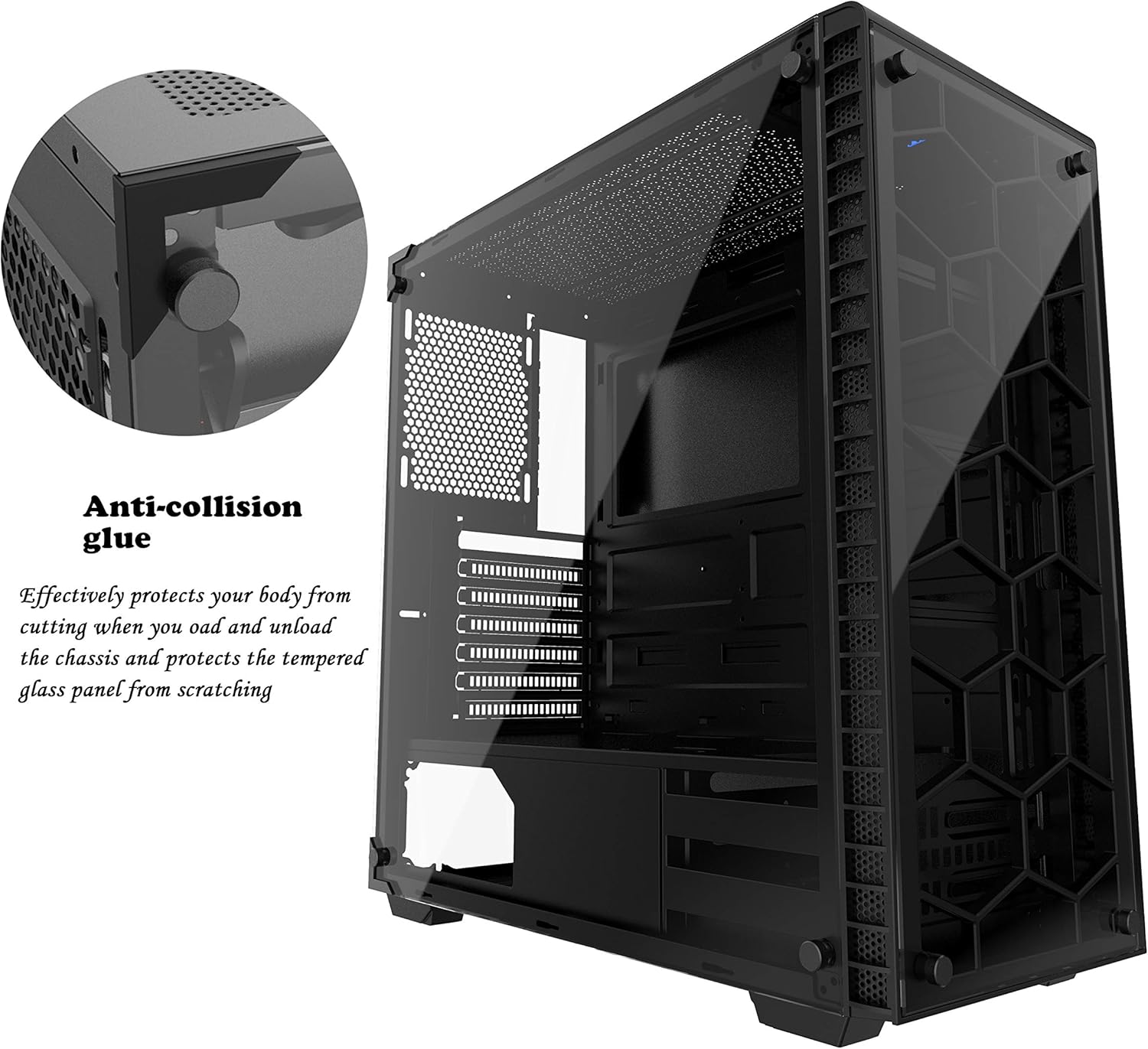 Black ATX Mid Tower Gaming Computer Case with Tempered Glass, 4X 120mm Fan, USB 3.0 H3821