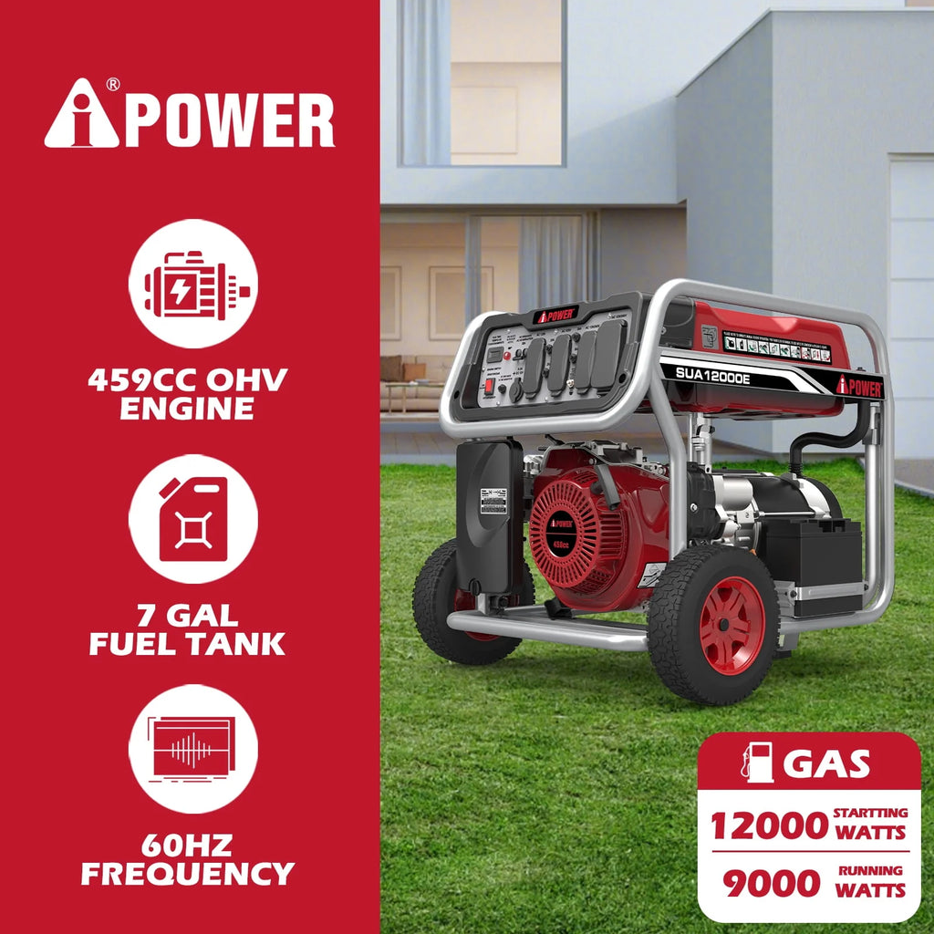 12000 Watt Portable Gas Powered Generator with Electric Start & Wheel Kit X9526