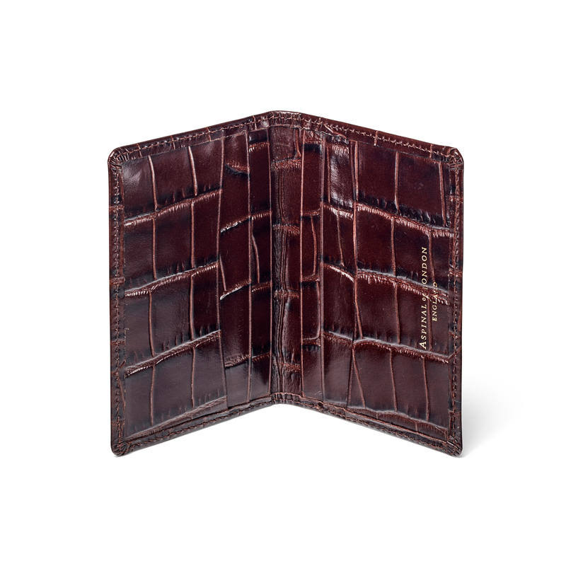 Deep Shine Amazon Brown Croc Double Fold Credit Card Holder U8342