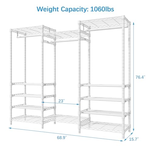 White Heavy Duty Garment Rack with Adjustable Shoe Rack Wire Shelf P115554