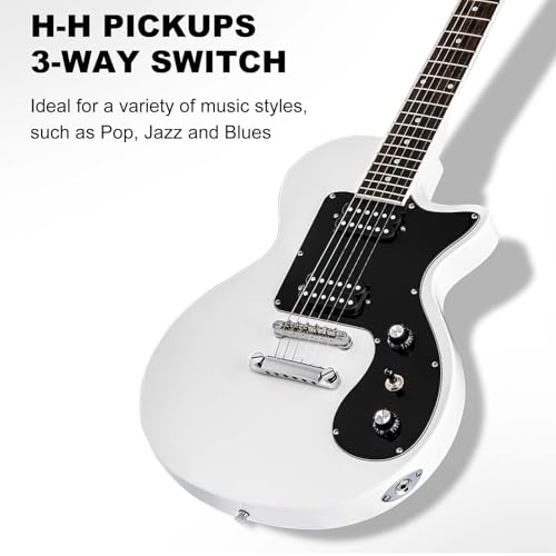 39 Inch Full Size Solid Body Electric Guitar Kit with HH Pickups, Gig Bag, Amplifier, Strap, Cable, Picks, String (White) U18151