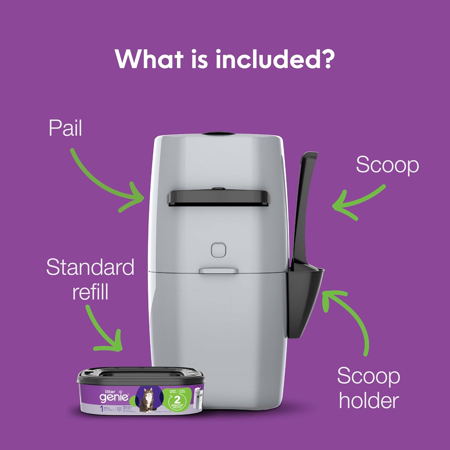 Silver Standard Pail Cat Litter Box Waste Disposal System with 1 Square Refill Bag R998938
