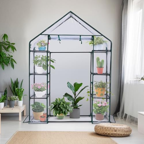 3 Tiers 4 Shelves Small Walk-In Greenhouse with Mesh Side Windows, 4.8x2.5x6.4 FT T2735