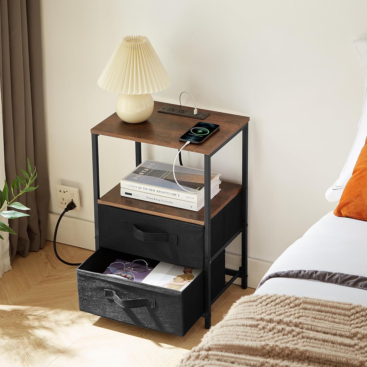 2 Drawer End Table with USB Port and Outlet D29956