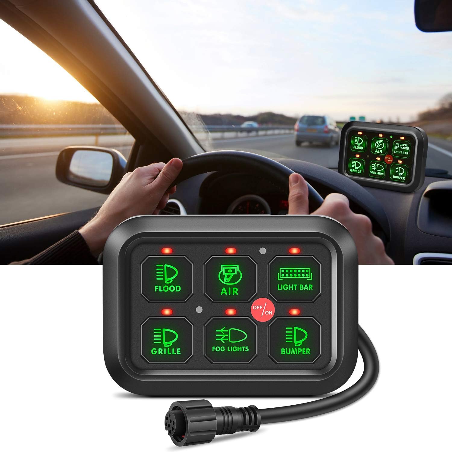 6 Gang Switch Panel Circuit Control Relay System with Fuse Wiring Harness Automatic Dimmable ON-Off LED Switch Pod I439369