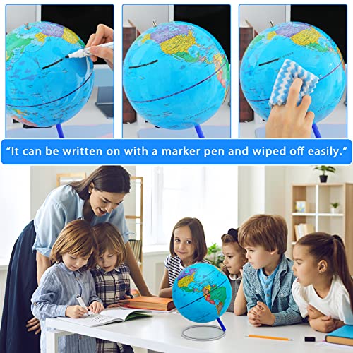 13" World Globe with Stand, Stainless Steel Stand, Blue D740