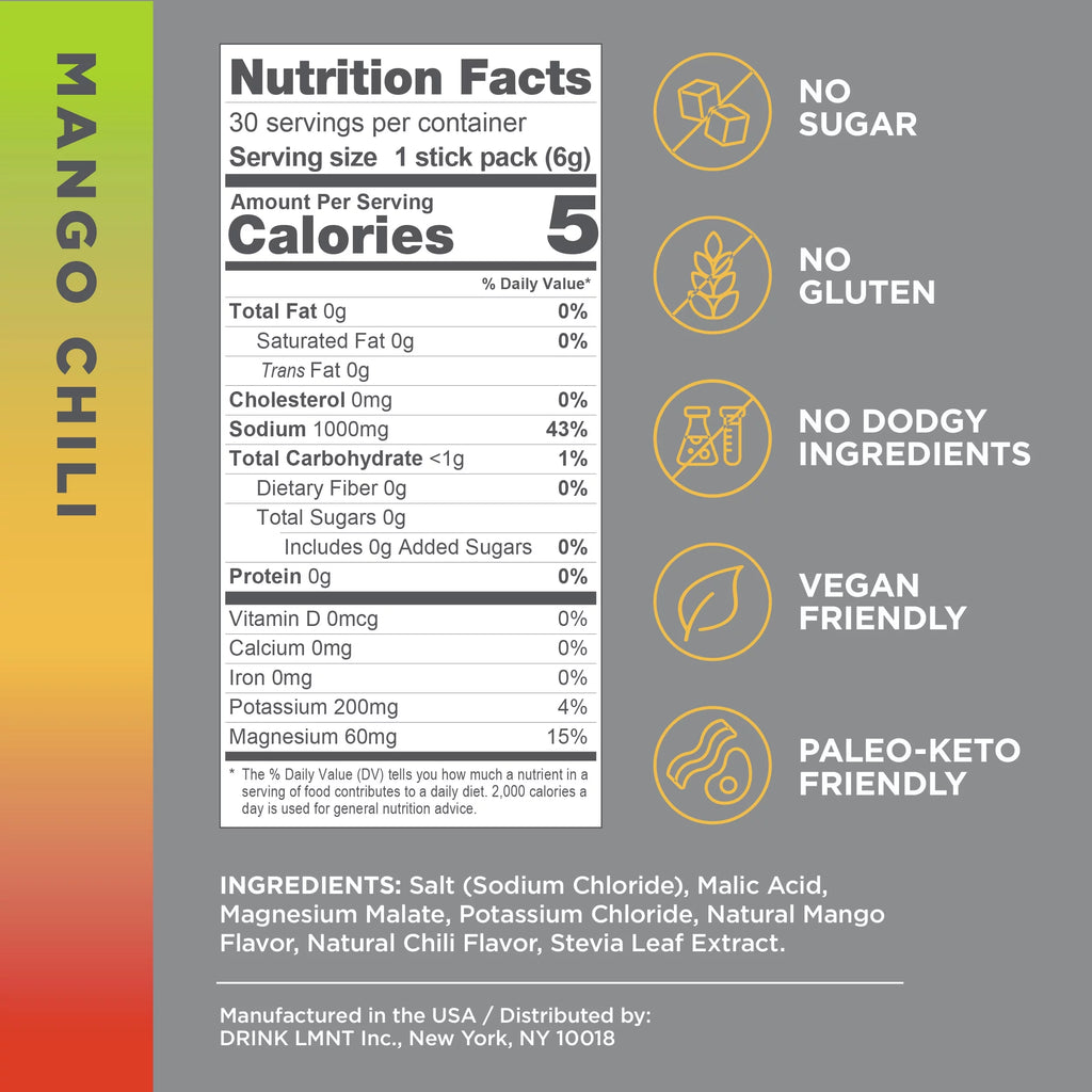 Mango Chili Electrolyte Drink Mix, 30 Stick Packs D647