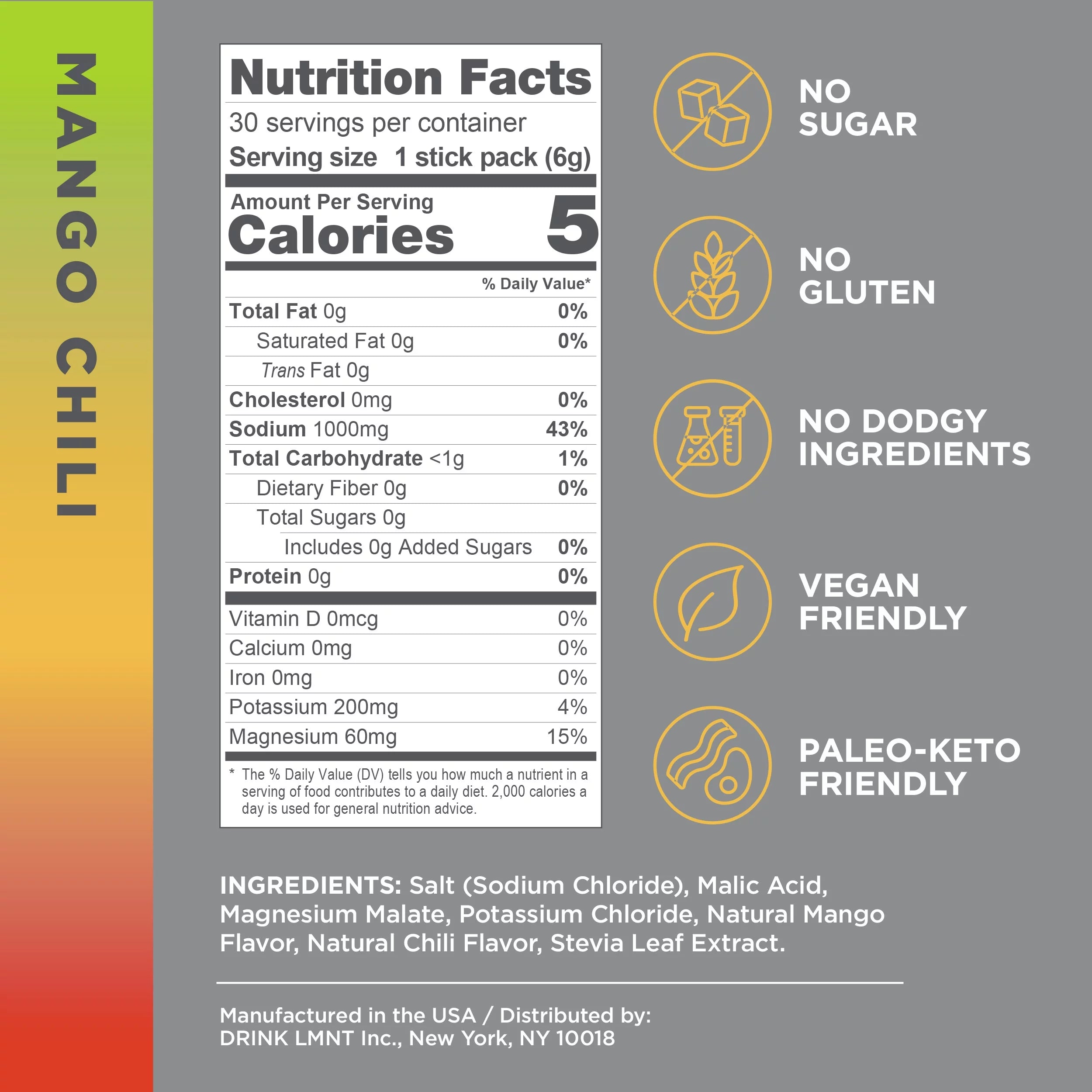 Mango Chili Electrolyte Drink Mix, 30 Stick Packs D647