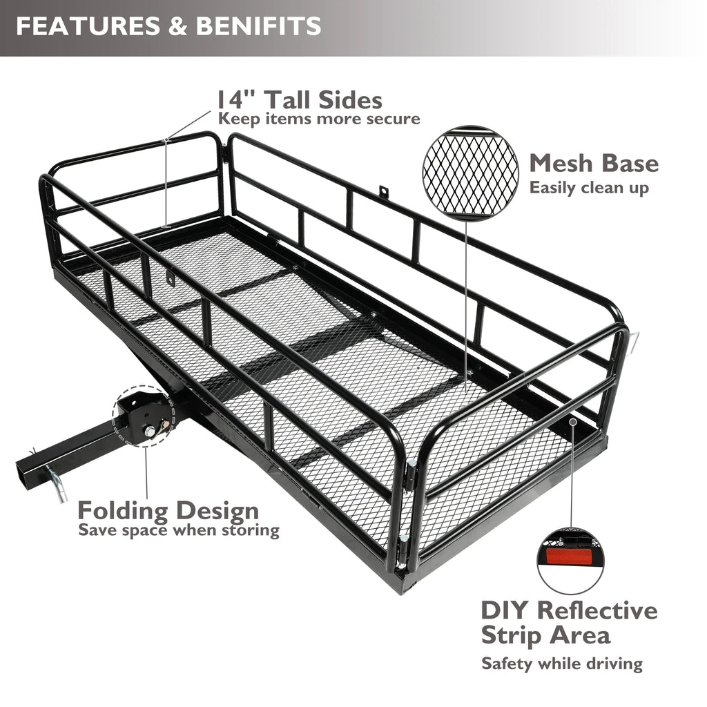 Folding Hitch Mount Cargo Carrier, 500lb Capacity, Fits 2" Receiver T81660