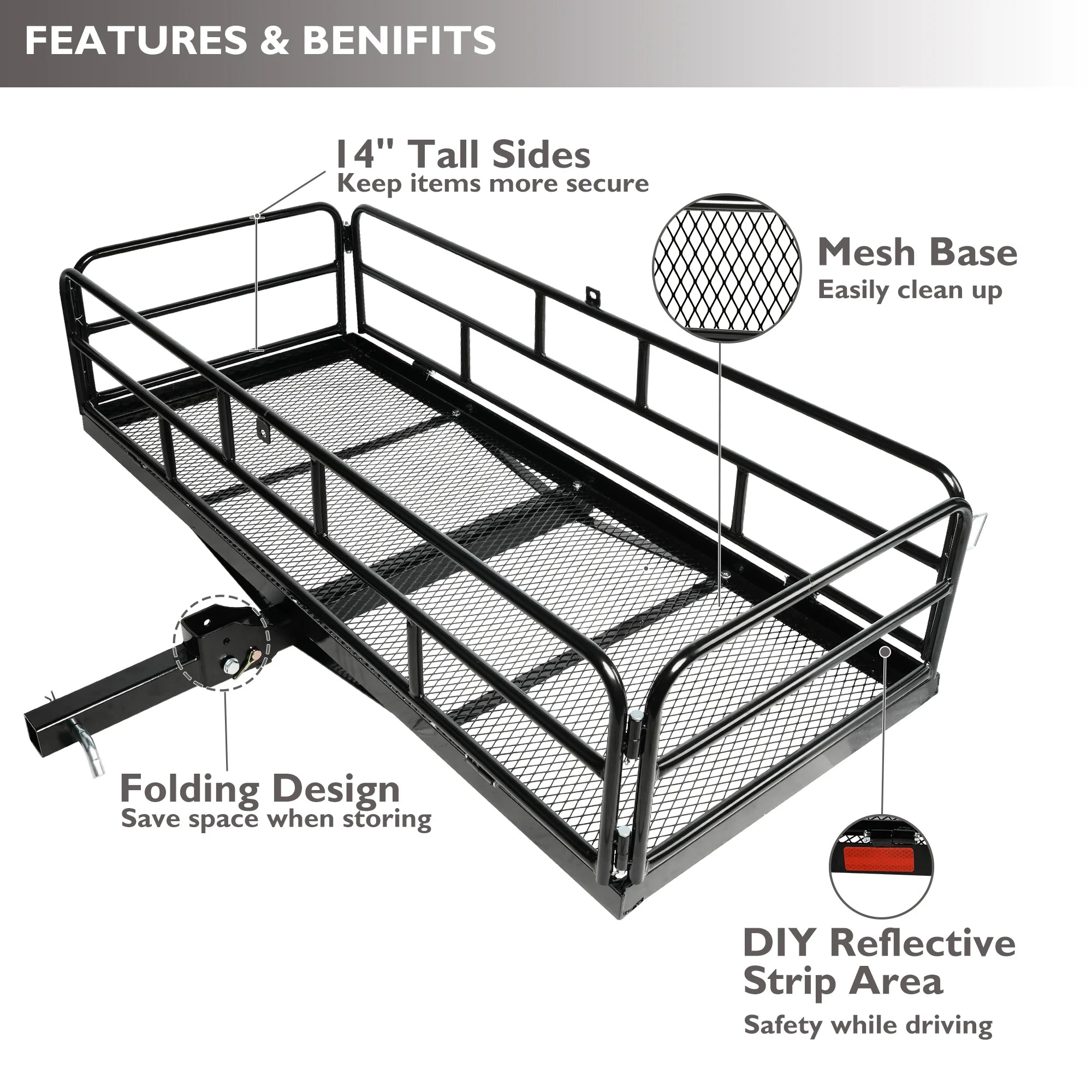 Folding Hitch Mount Cargo Carrier, 500lb Capacity, Fits 2" Receiver T81660