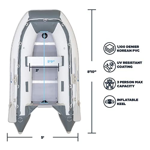 12ft 6in Inflatable Dinghy Boat Tender White Gray C55634