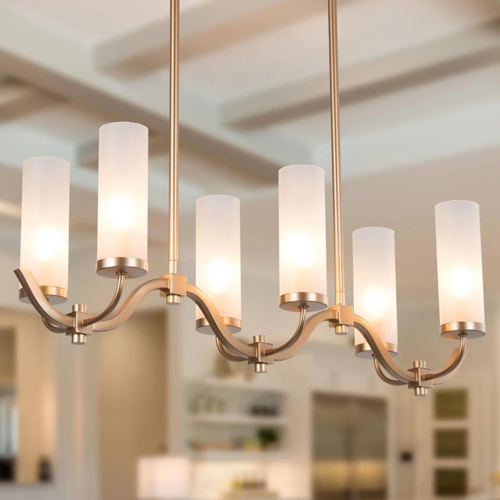 Gold Frosted Glass Linear Chandelier 6-Light 30" G660