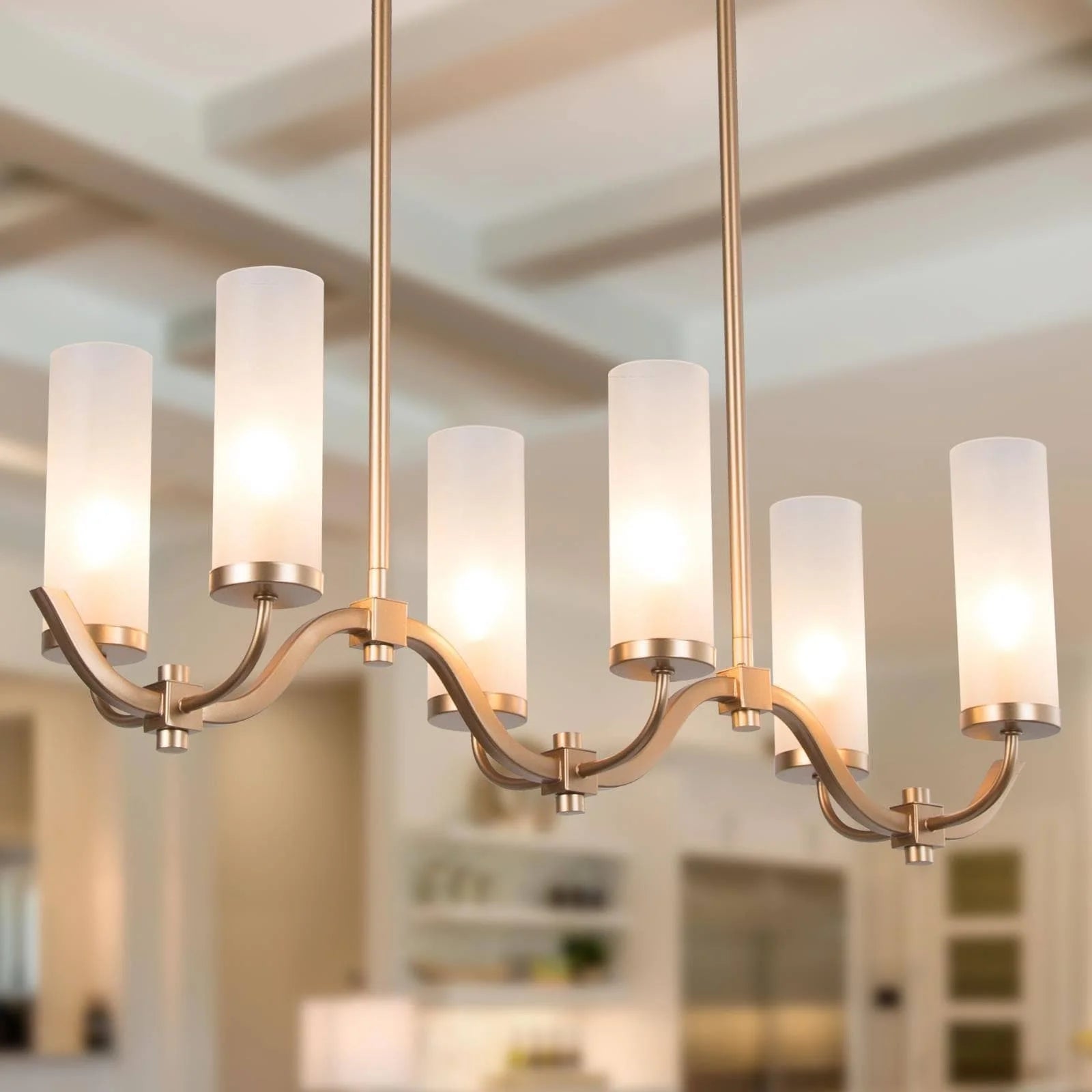 Gold Frosted Glass Linear Chandelier 6-Light 30" G660