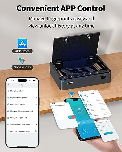 Biometric Gun Safe 4 Ways Quick Access Fingerprint Digital Keypad Key APP Lock Handgun Pistol Safe S3819
