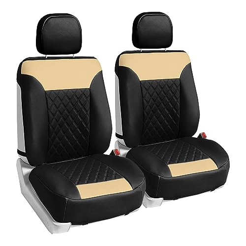 Beige Faux Leather Car Seat Covers Front Set M2943