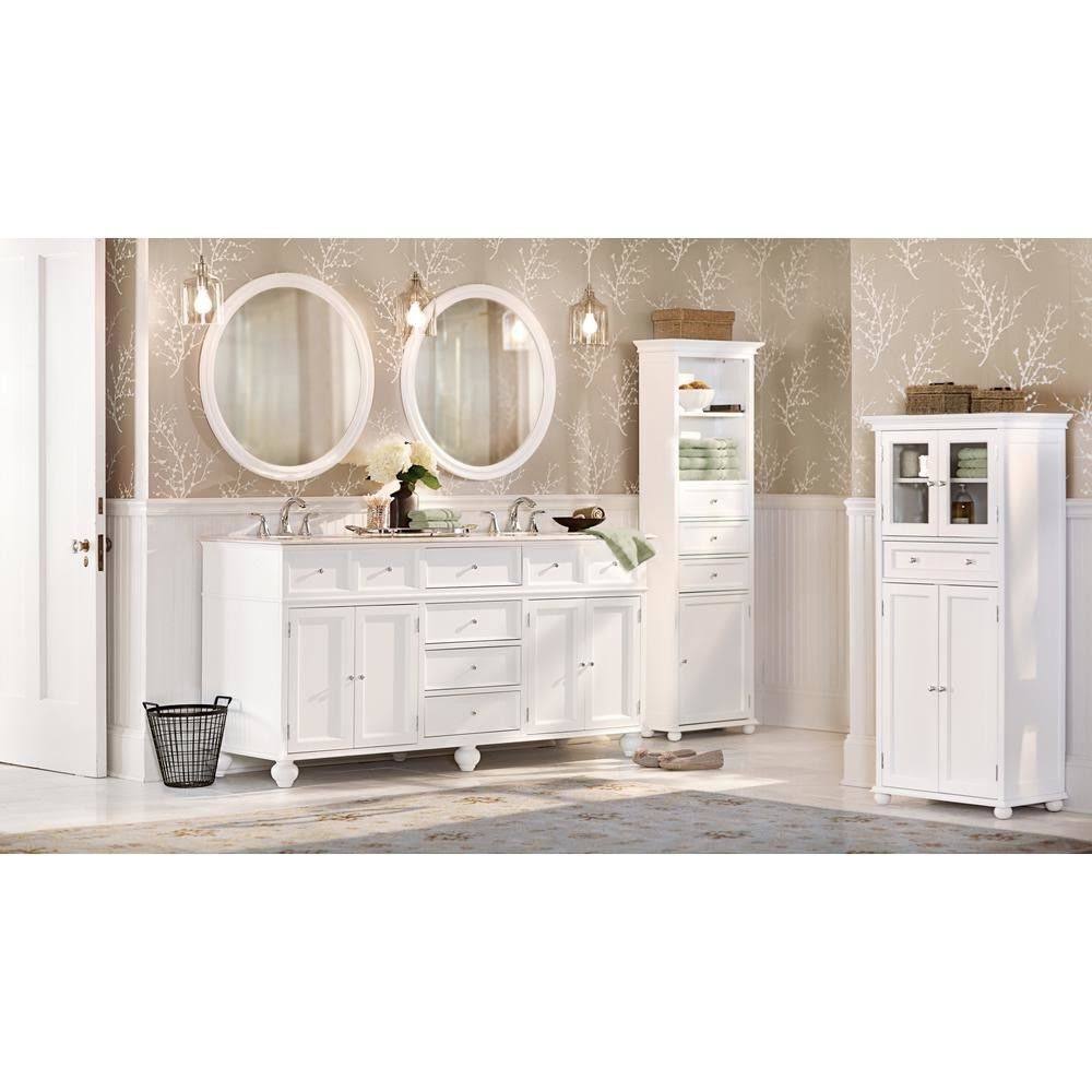 White Bathroom Linen Cabinet Drawer Storage Shelves M403