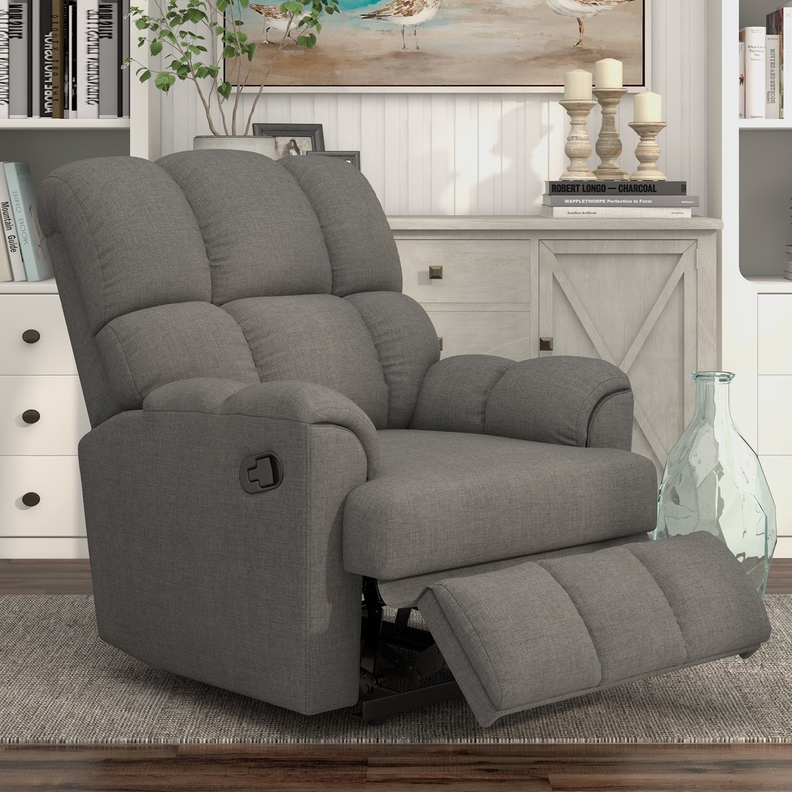 Dark Gray Soft Fabric Rocker Recliner Chair Glider L242