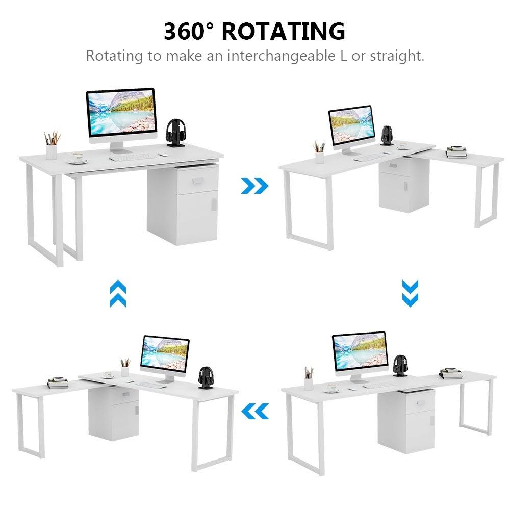 Black L-Shaped Computer Desk with File Cabinet R6401