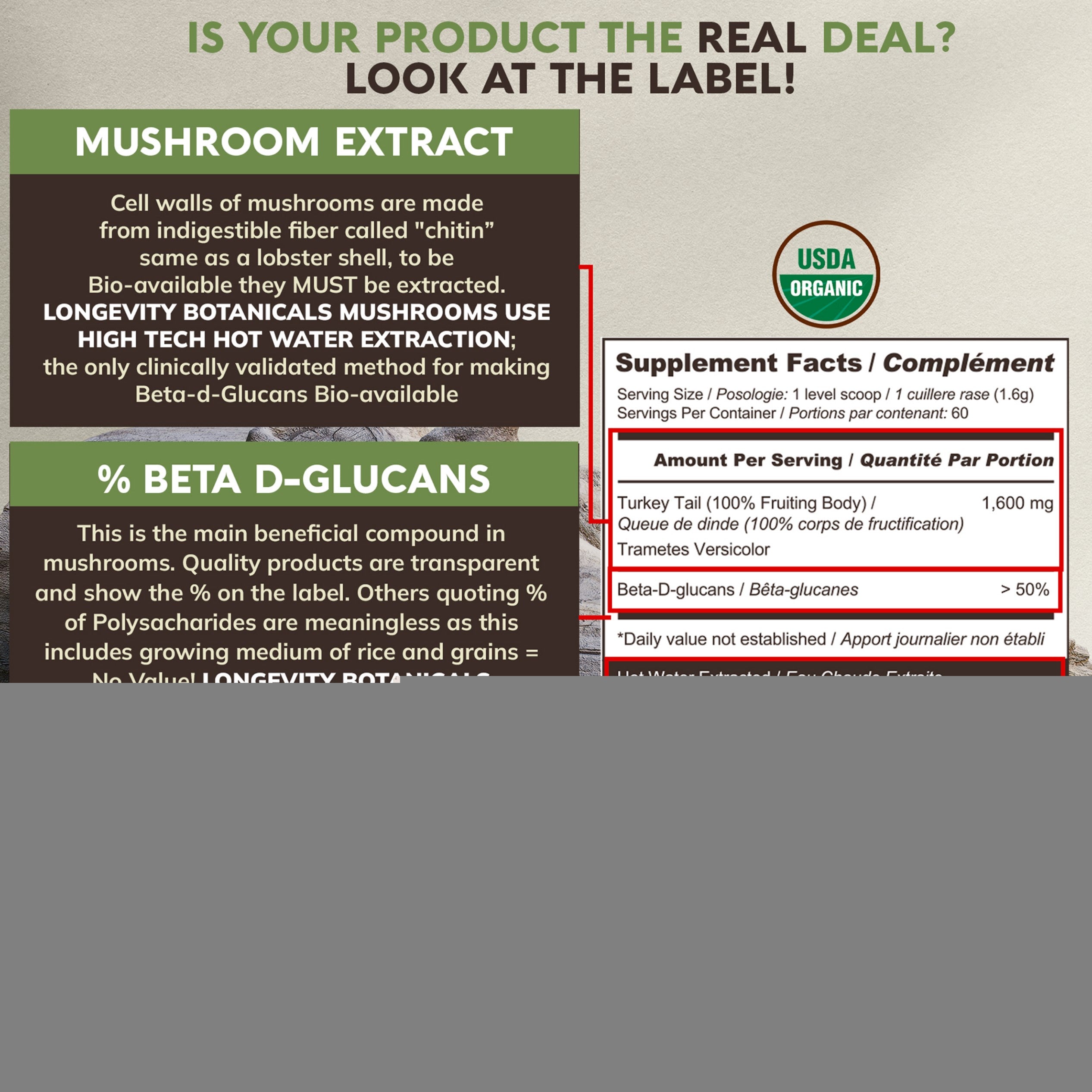 Organic Turkey Tail Mushroom Supplement Powder 3.5 oz Z646