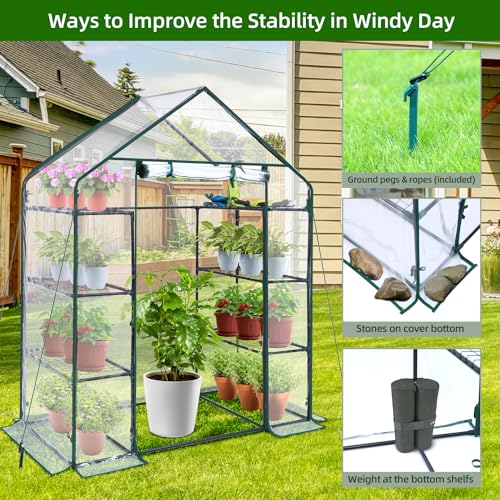 3 Tiers 4 Shelves Small Walk-In Greenhouse with Mesh Side Windows, 4.8x2.5x6.4 FT T2735