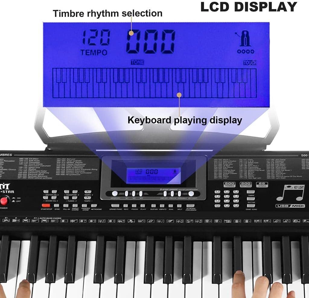 61 Key Light Up Portable Electric Piano Keyboard with Stand, Built-in Speakers, Headphones, Microphone T8823