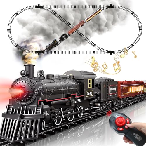 Remote Control Train Set with Track, Lighting, Rechargeable Battery, Smoke, Whistle & Lights L2986