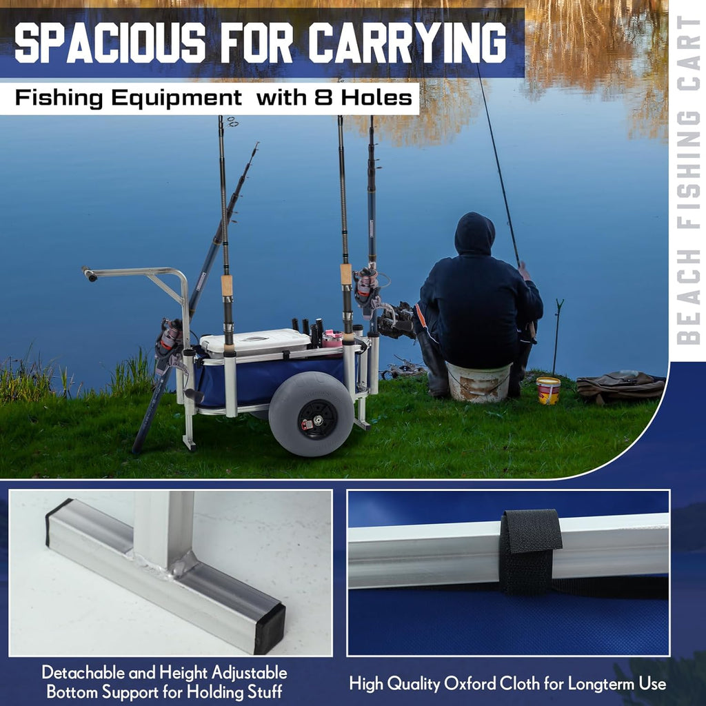 Heavy Duty Aluminum Beach Fishing Cart with Large Wheels M135325