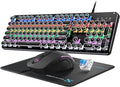 Metal Panel Retro Mechanical Gaming Keyboard and Mouse Combo with RGB Backlit 104 Keys K82252