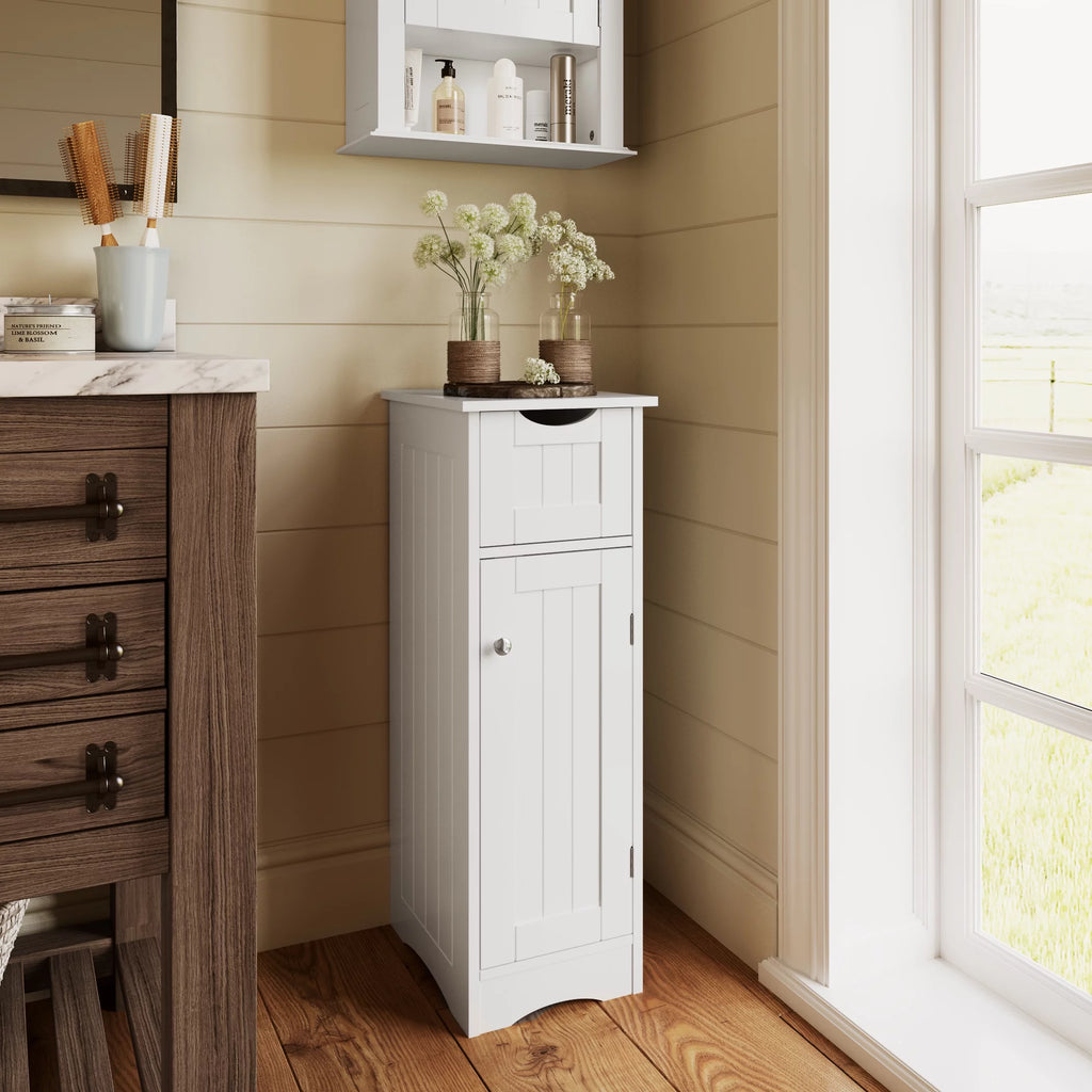 White Slim Cabinet with Drawer S400011