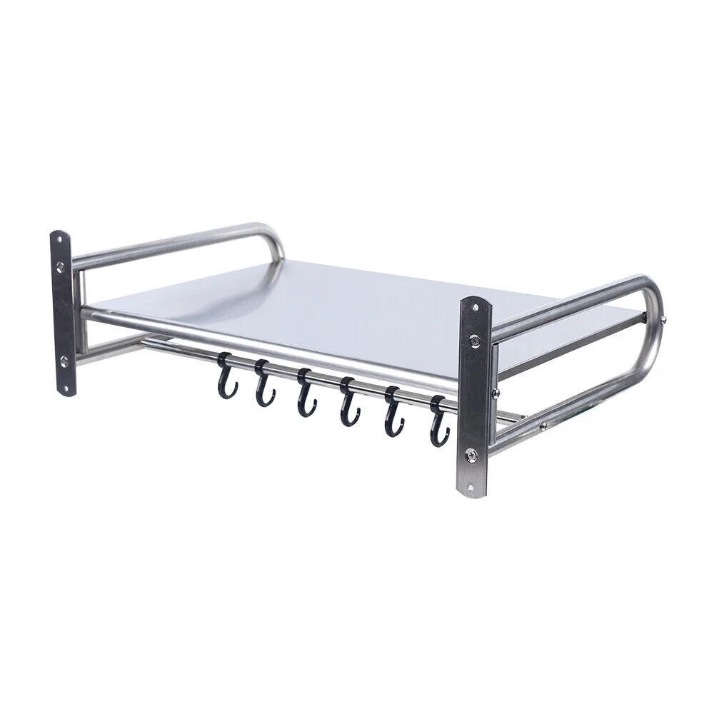 Stainless Steel Wall-Mount Microwave Oven Rack with 6x Hooks S889994