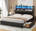 Gray Queen Bed Frame with Storage Headboard and 4 Drawers T60505