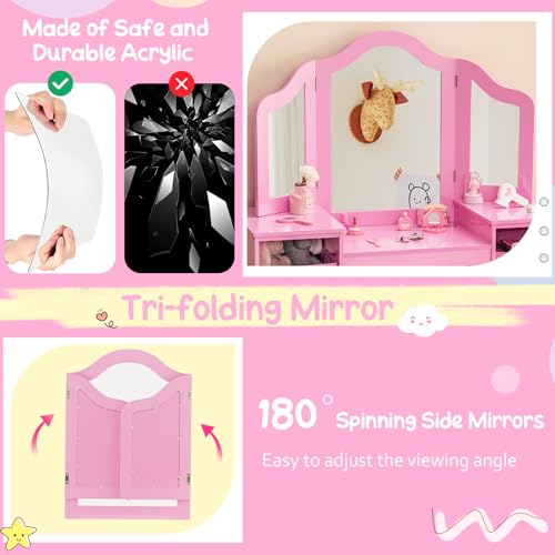 White Kids Vanity with Tri-fold Mirror Q66544