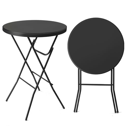 32" Plastic Folding Round Table Bar Height, HDPE, Gray Metal Finish, Black K171775