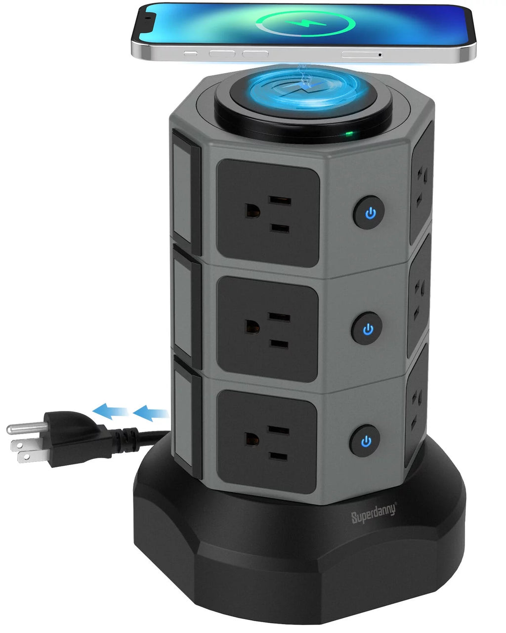 12 AC Outlet 6.5FT Surge Protector Power Strip Tower with USB Ports A710078