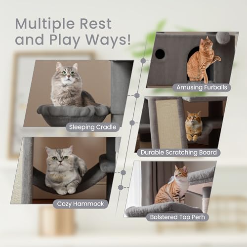 Grey Multi-Level Cat Tree with Scratching Posts O308