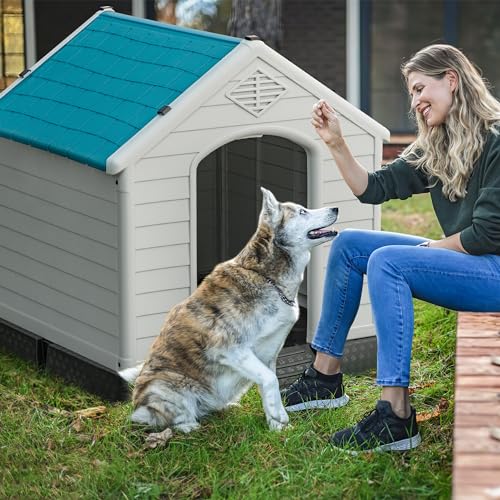 Gray 34" Waterproof Plastic Dog House E498478
