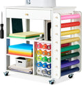 Mobile Craft Storage with 23 Vinyl Roll Holder, Craft Table Stand with Wheels, Crafting Cabinet with Large Drawers T151